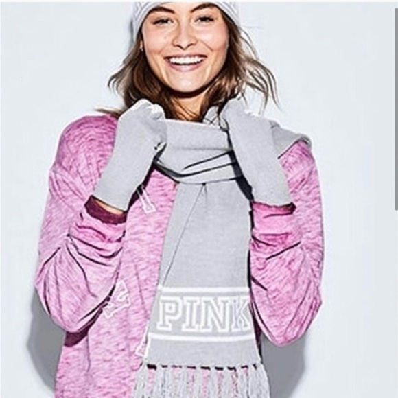 Pink Victoria’s Secret Gray Scarf - Picture 1 of 3